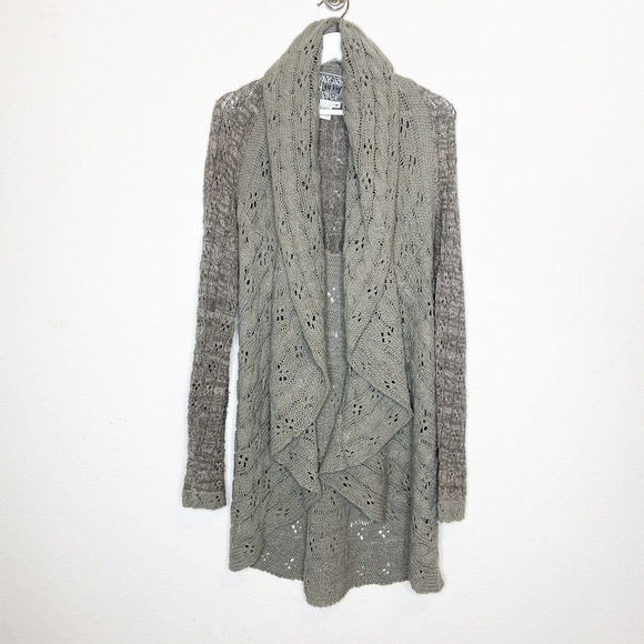 Curio Waterfall Collar Mixed Knit Long Gray Cardigan Sweater M - Picture 1 of 12
